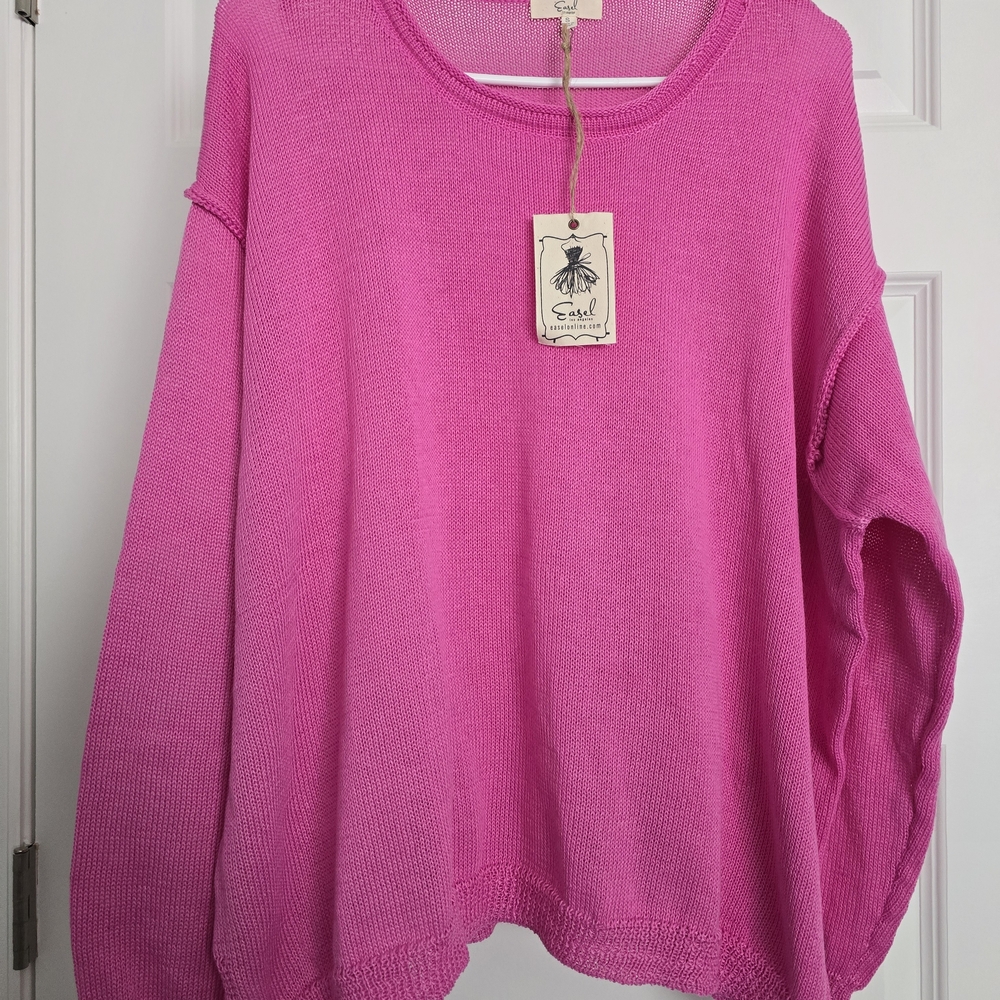 easel Women's Bright Pink Crewneck Knit Sweater
